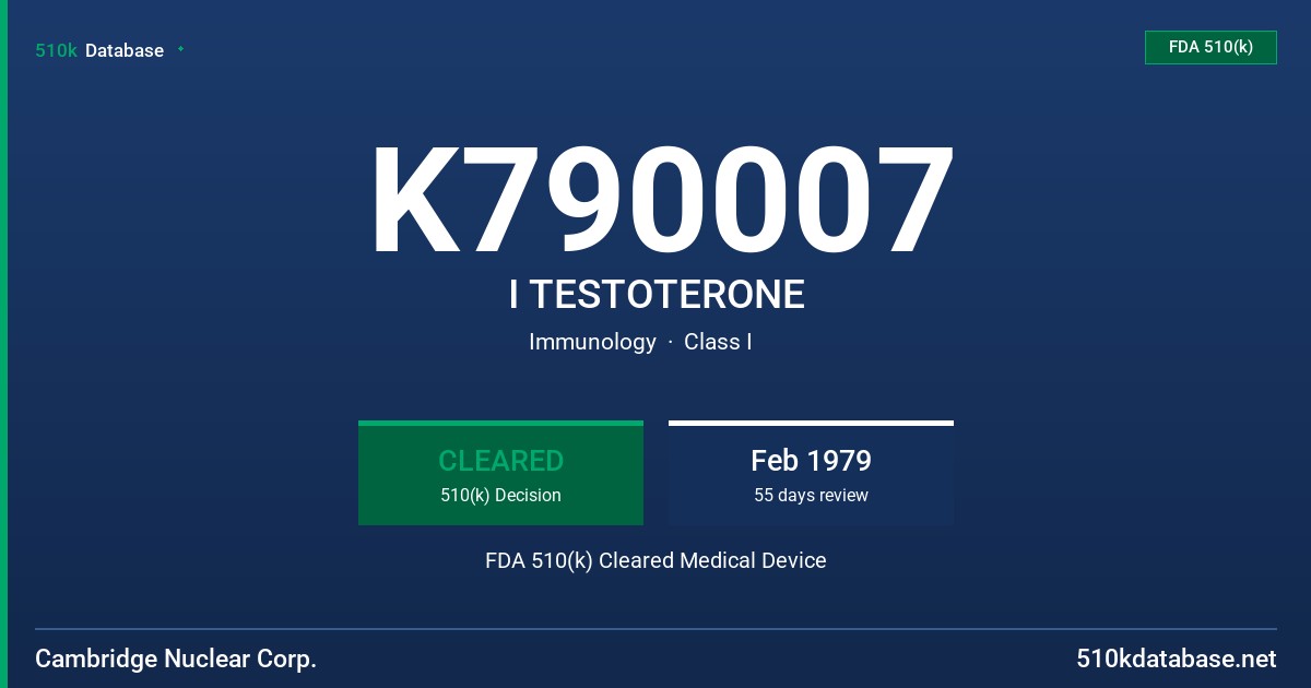 K790007 I TESTOTERONE FDA 510(k) Cleared Medical Device