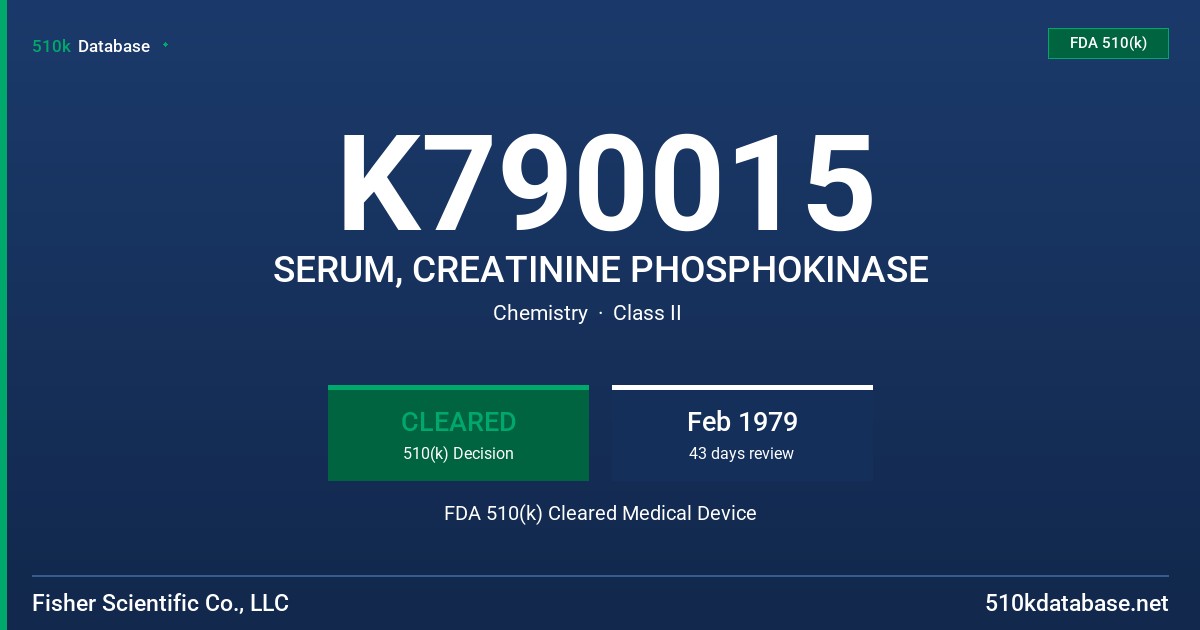K790015 SERUM, CREATININE PHOSPHOKINASE FDA 510(k) Cleared Medical Device