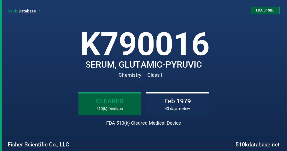 K790016 SERUM, GLUTAMIC-PYRUVIC FDA 510(k) Cleared Medical Device