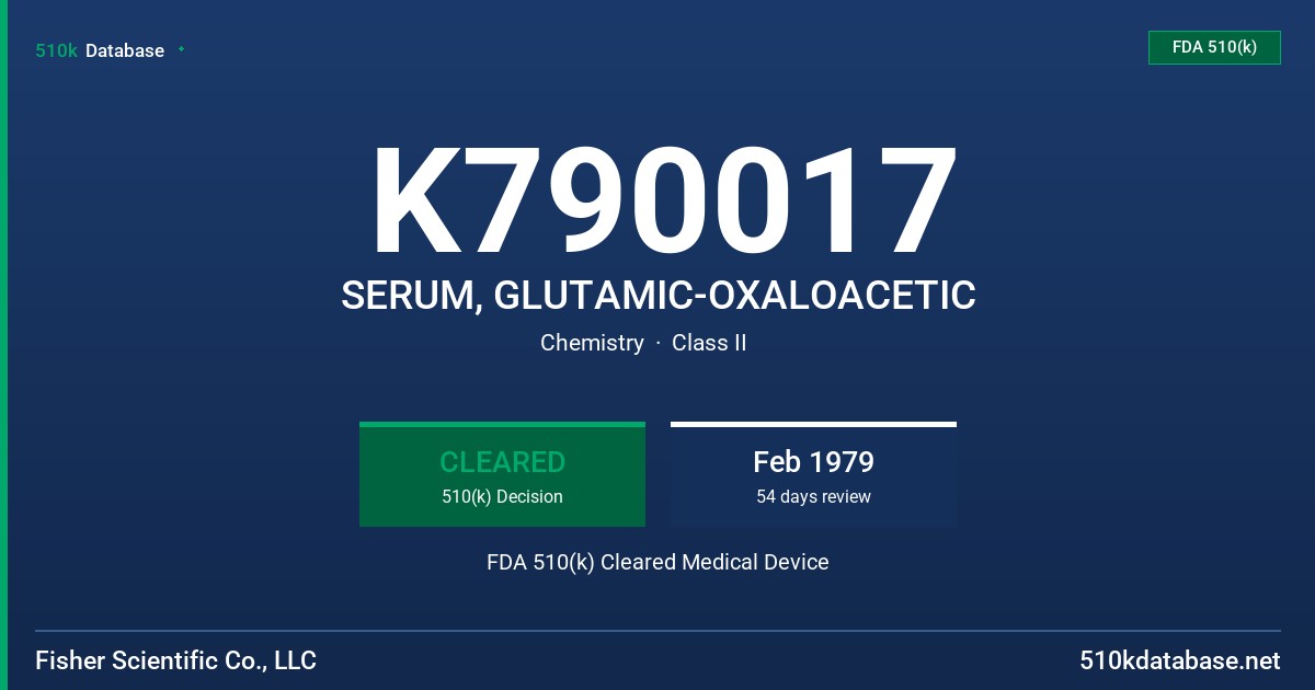 K790017 SERUM, GLUTAMIC-OXALOACETIC FDA 510(k) Cleared Medical Device