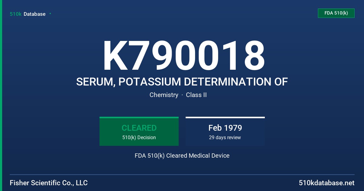 K790018 SERUM, POTASSIUM DETERMINATION OF FDA 510(k) Cleared Medical Device