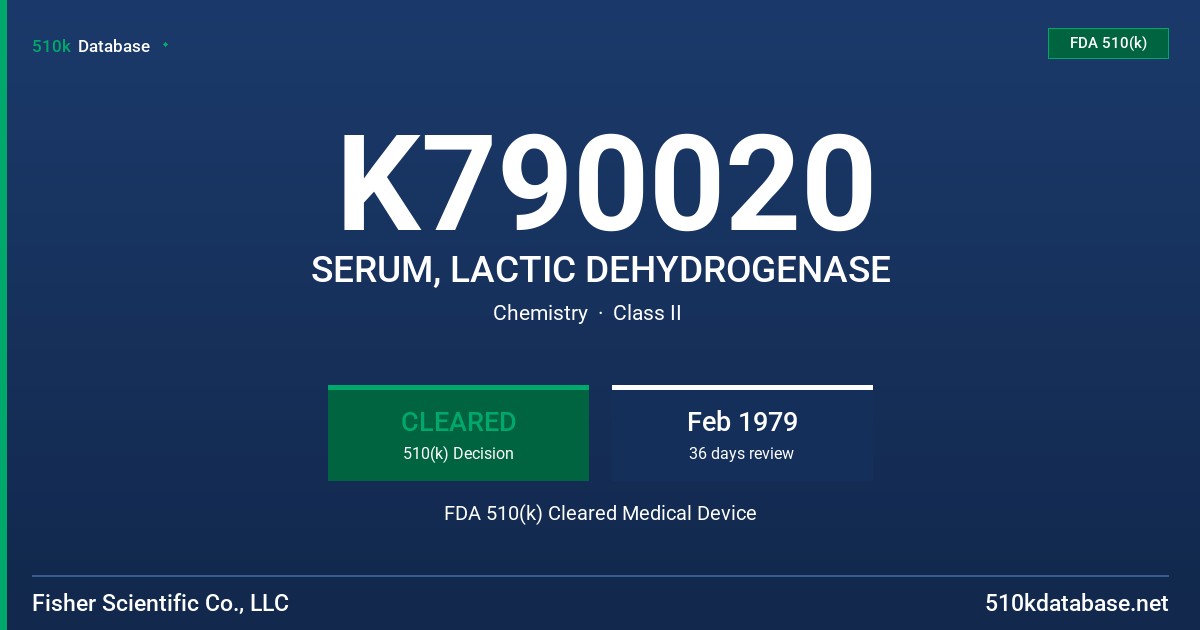 K790020 SERUM, LACTIC DEHYDROGENASE FDA 510(k) Cleared Medical Device