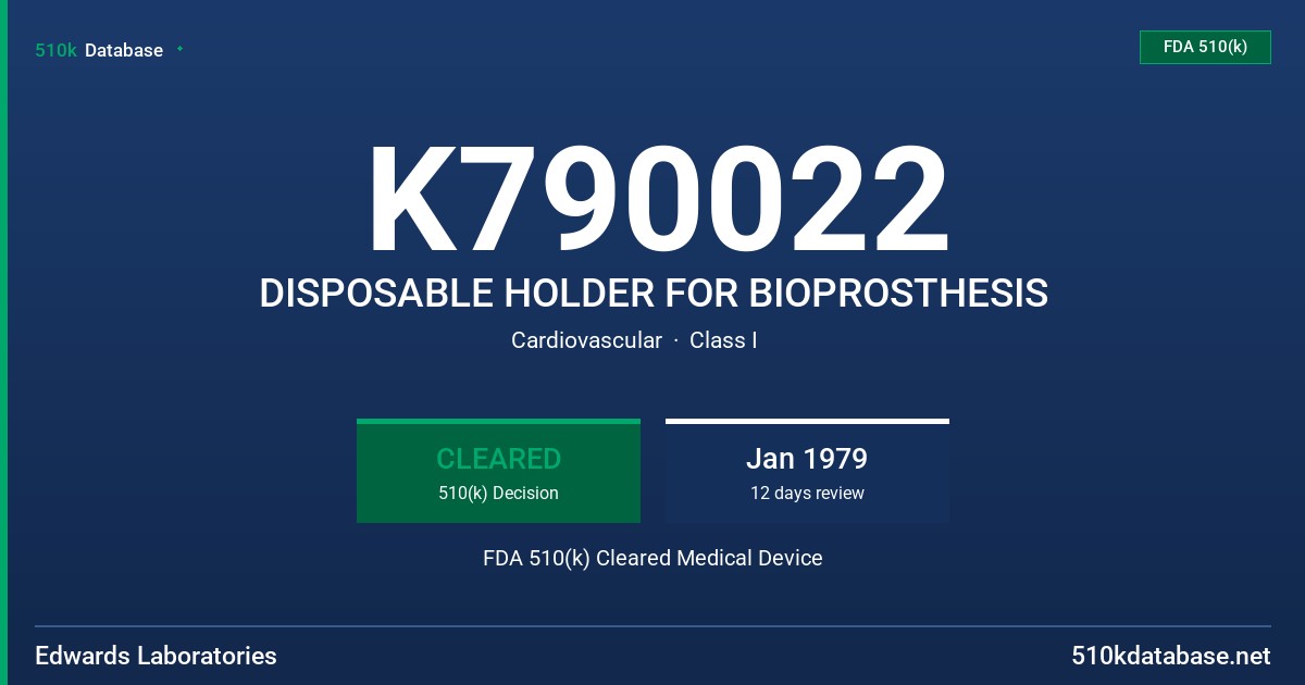 K790022 DISPOSABLE HOLDER FOR BIOPROSTHESIS FDA 510(k) Cleared Medical Device