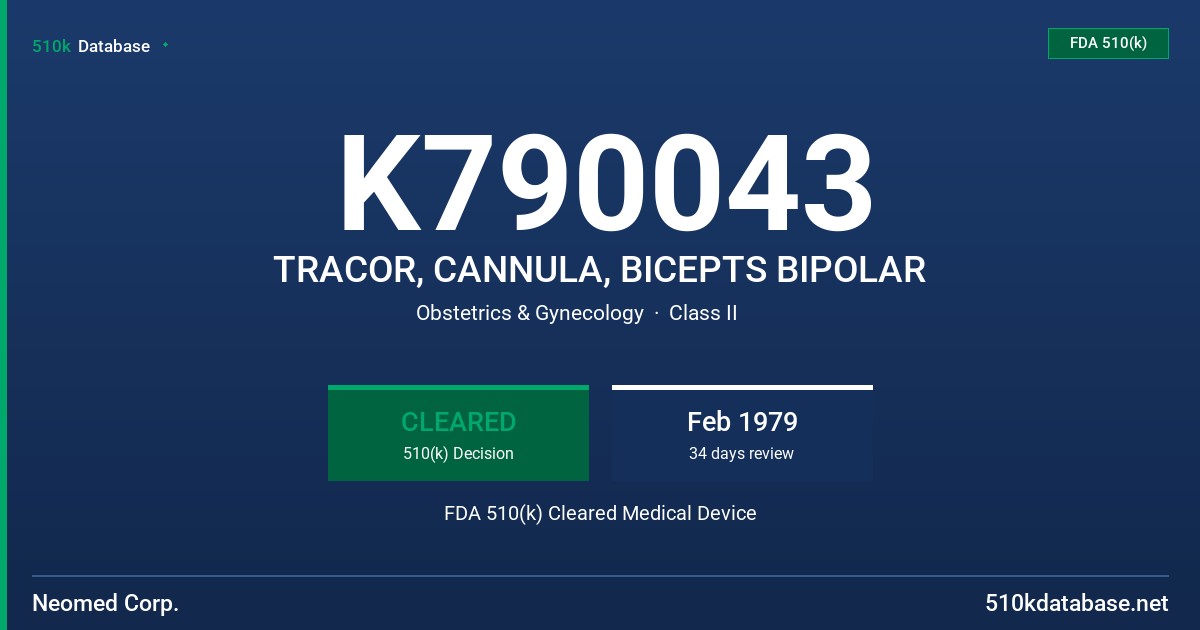 K790043 TRACOR, CANNULA, BICEPTS BIPOLAR FDA 510(k) Cleared Medical Device