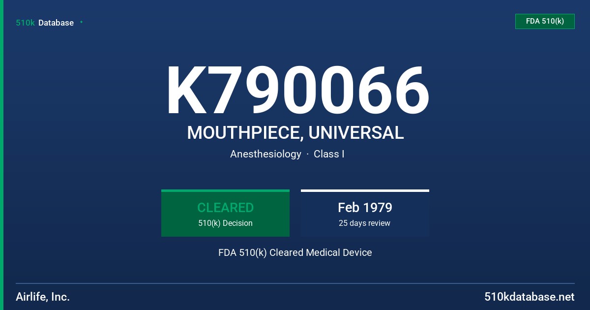 K790066 MOUTHPIECE, UNIVERSAL FDA 510(k) Cleared Medical Device
