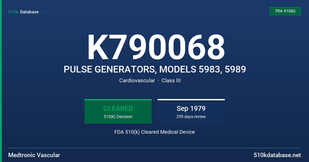 K790068 PULSE GENERATORS, MODELS 5983, 5989 FDA 510(k) Cleared Medical Device