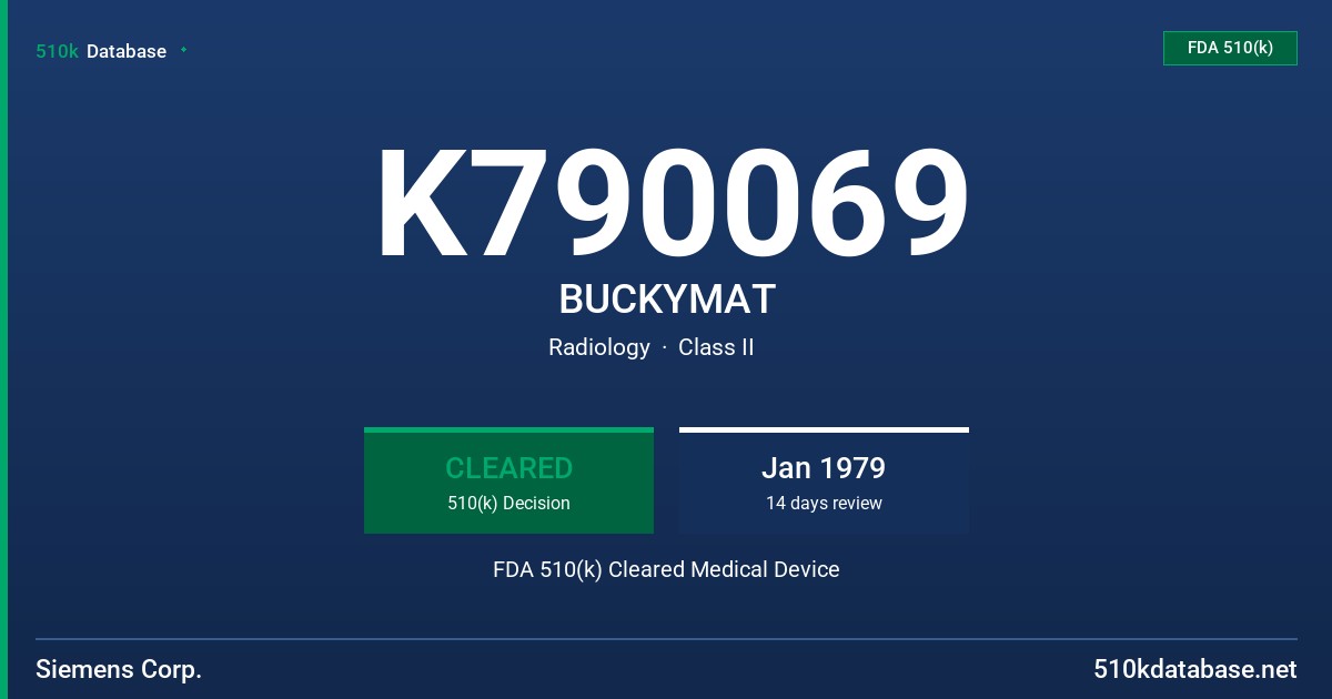 K790069 BUCKYMAT FDA 510(k) Cleared Medical Device