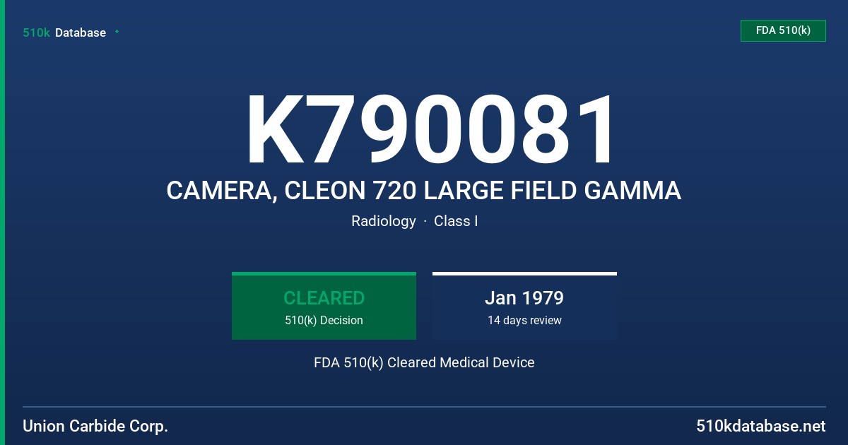 K790081 CAMERA, CLEON 720 LARGE FIELD GAMMA FDA 510(k) Cleared Medical Device