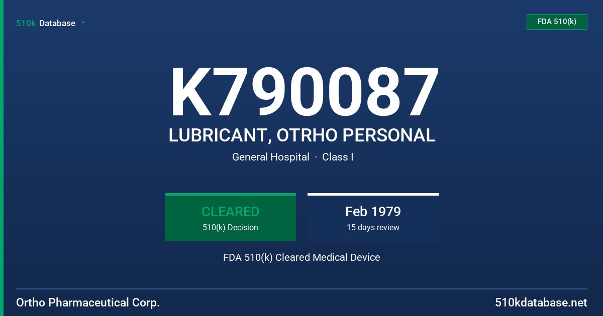 K790087 LUBRICANT, OTRHO PERSONAL FDA 510(k) Cleared Medical Device