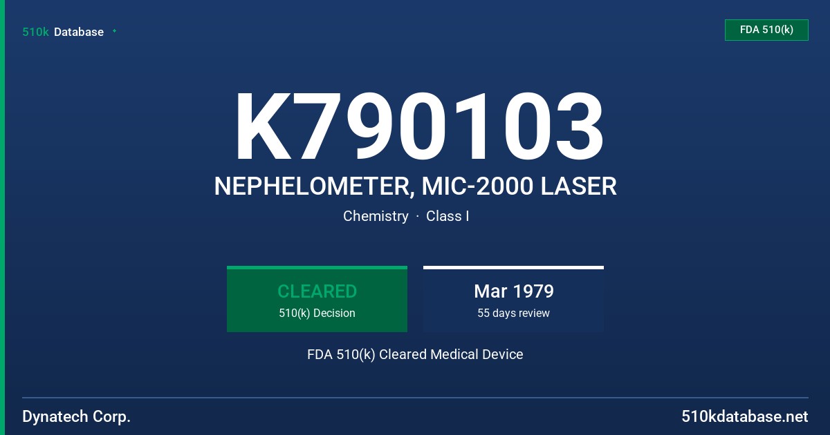 K790103 NEPHELOMETER, MIC-2000 LASER FDA 510(k) Cleared Medical Device