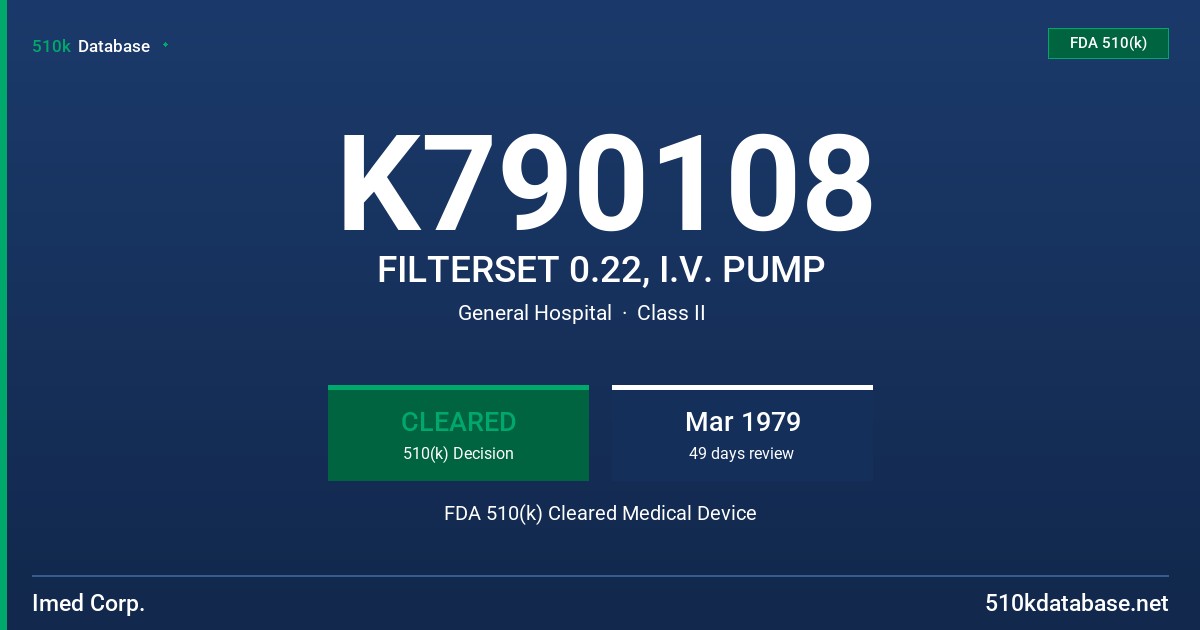 K790108 FILTERSET 0.22, I.V. PUMP FDA 510(k) Cleared Medical Device