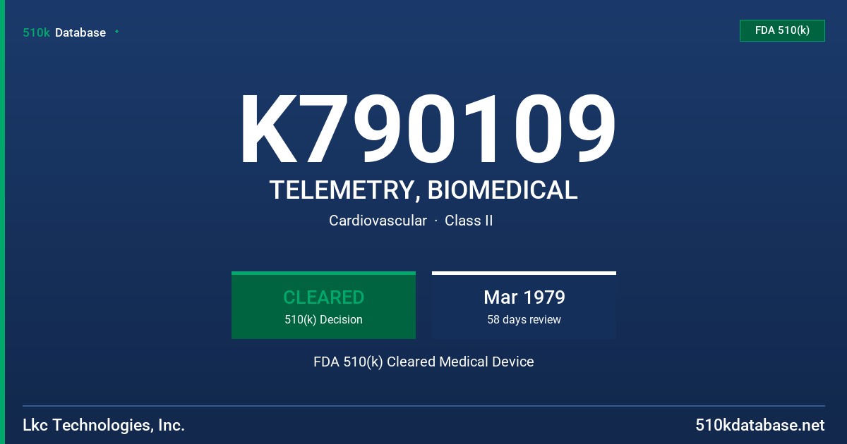 K790109 TELEMETRY, BIOMEDICAL FDA 510(k) Cleared Medical Device