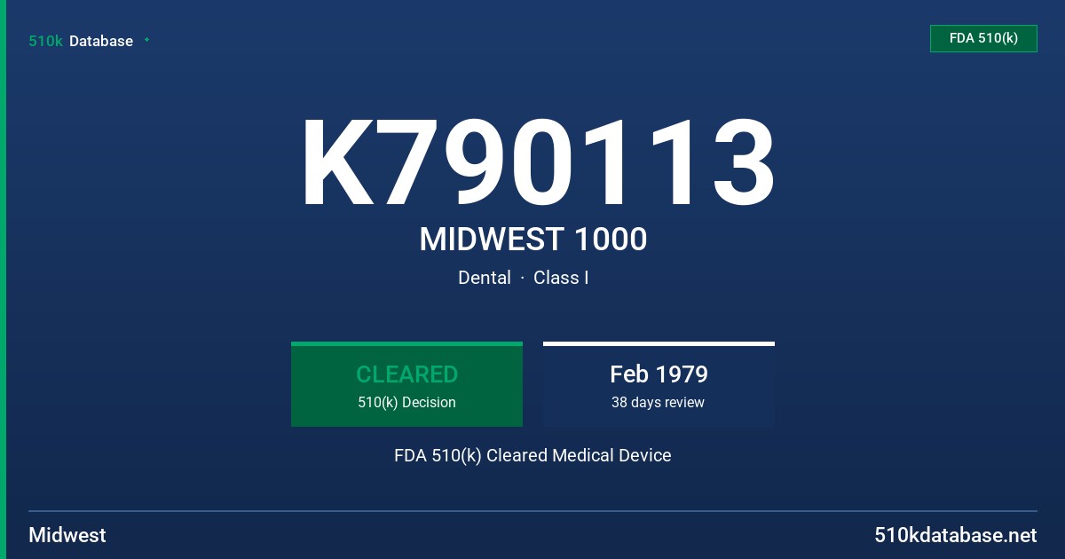 K790113 MIDWEST 1000 FDA 510(k) Cleared Medical Device