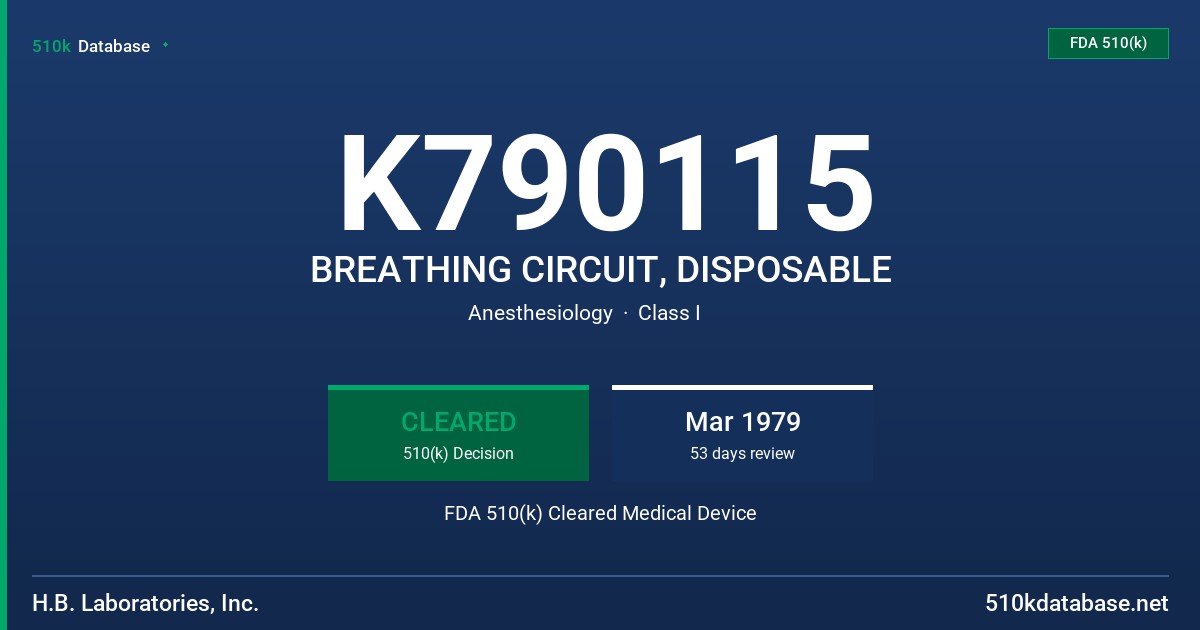 K790115 BREATHING CIRCUIT, DISPOSABLE FDA 510(k) Cleared Medical Device