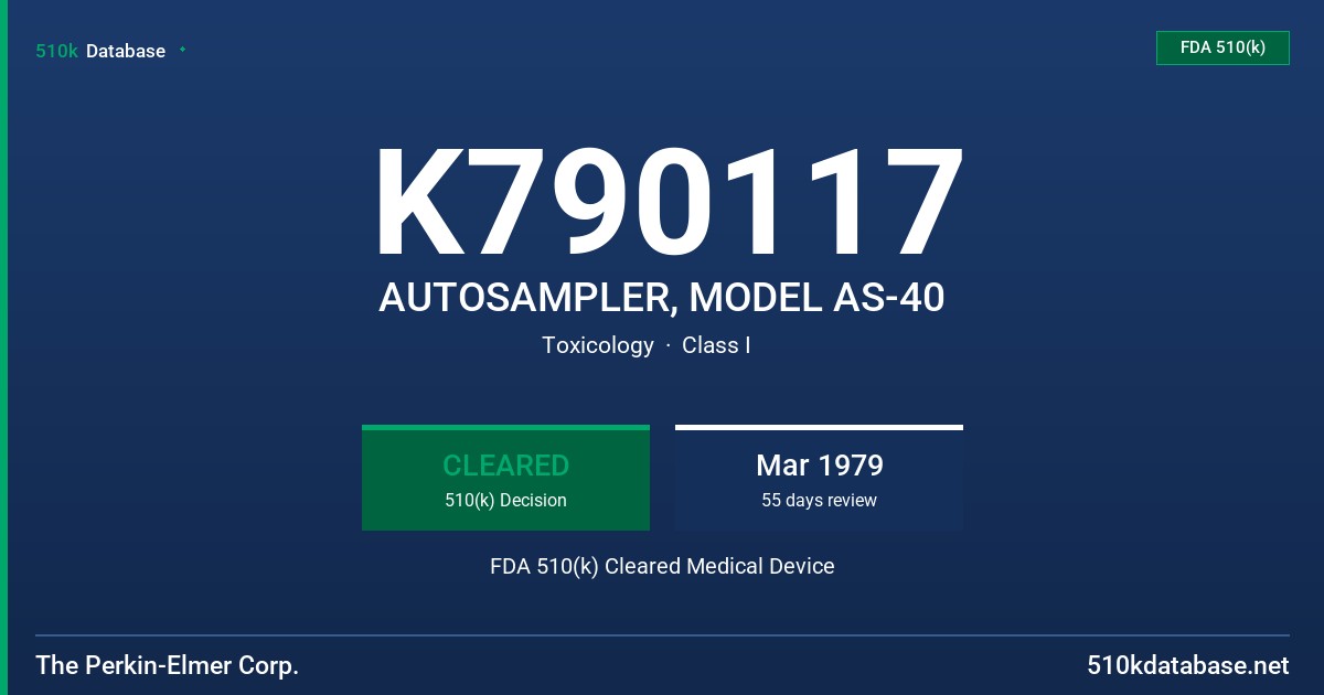K790117 AUTOSAMPLER, MODEL AS-40 FDA 510(k) Cleared Medical Device