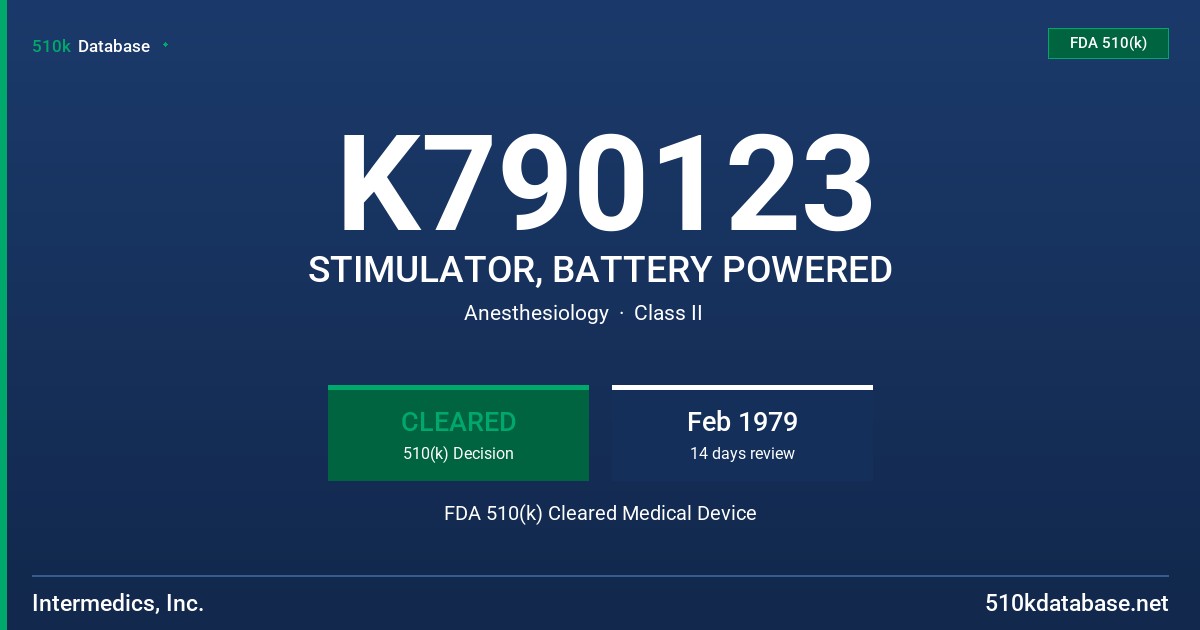 K790123 STIMULATOR, BATTERY POWERED FDA 510(k) Cleared Medical Device