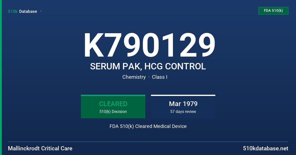 K790129 SERUM PAK, HCG CONTROL FDA 510(k) Cleared Medical Device