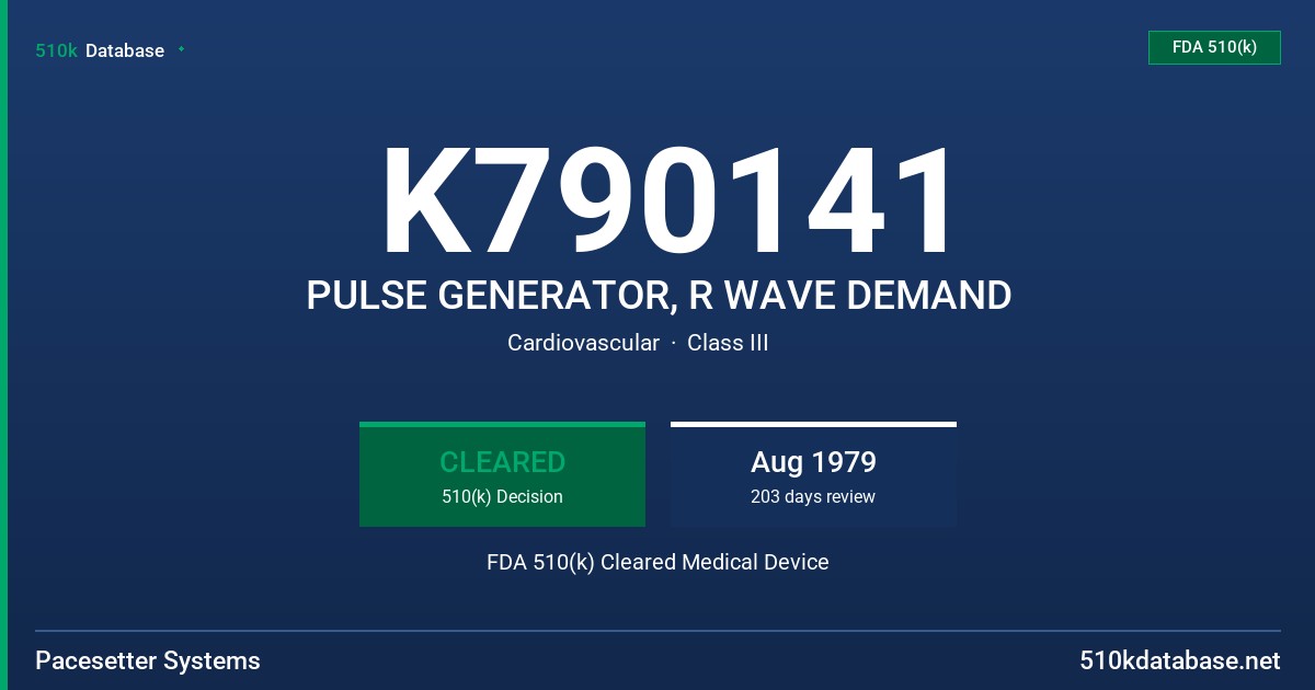 K790141 PULSE GENERATOR, R WAVE DEMAND FDA 510(k) Cleared Medical Device