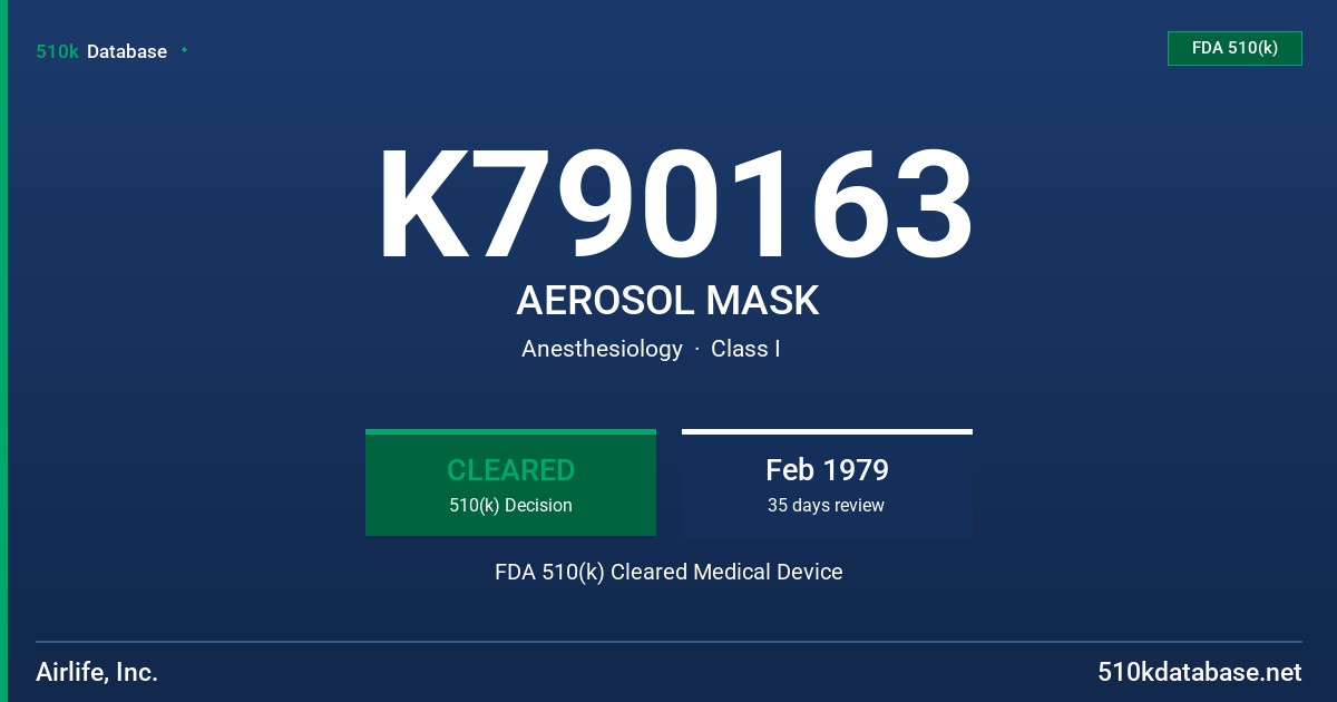 K790163 AEROSOL MASK FDA 510(k) Cleared Medical Device