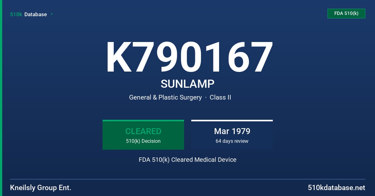 K790167 SUNLAMP FDA 510(k) Cleared Medical Device