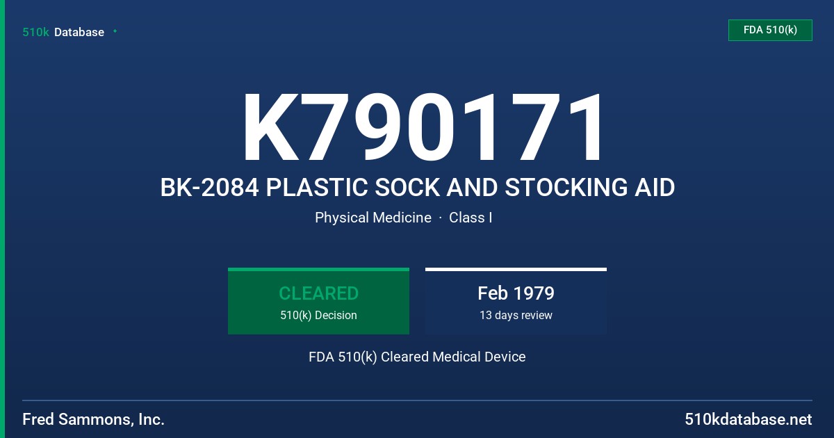 K790171 BK-2084 PLASTIC SOCK AND STOCKING AID FDA 510(k) Cleared Medical Device