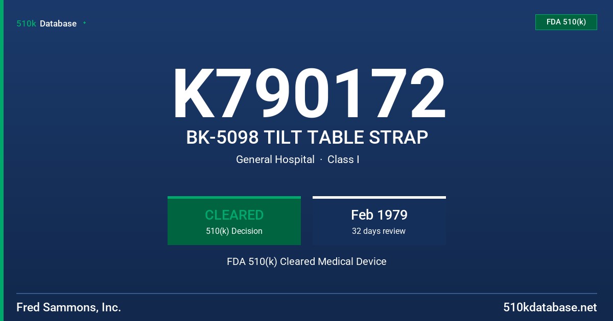 K790172 BK-5098 TILT TABLE STRAP FDA 510(k) Cleared Medical Device