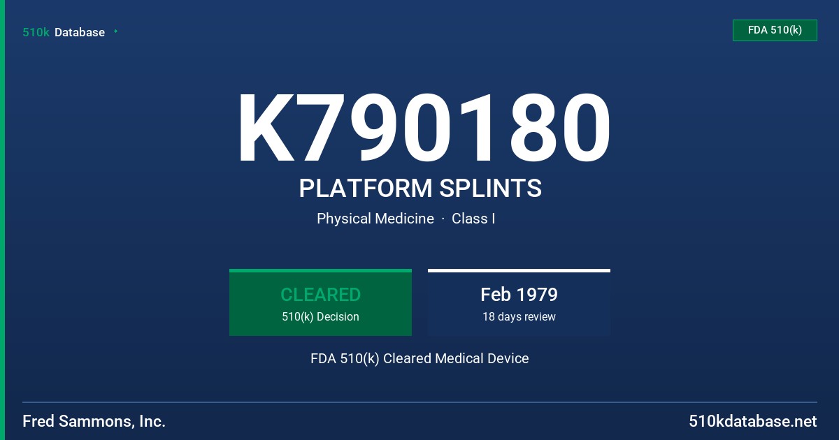 K790180 PLATFORM SPLINTS FDA 510(k) Cleared Medical Device