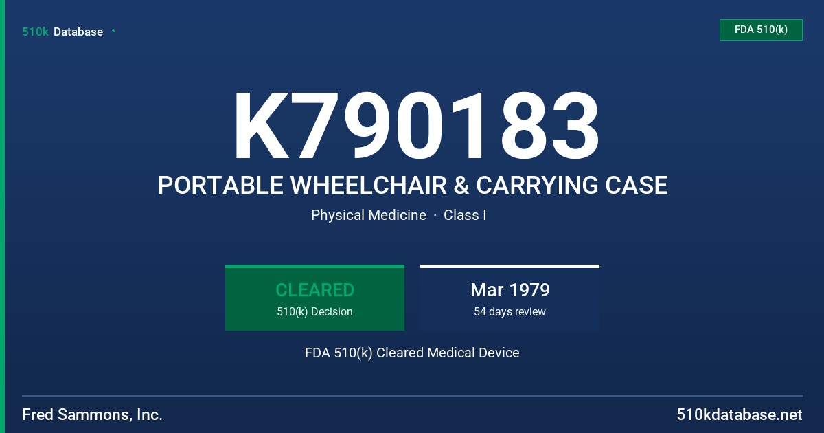 K790183 PORTABLE WHEELCHAIR & CARRYING CASE FDA 510(k) Cleared Medical Device
