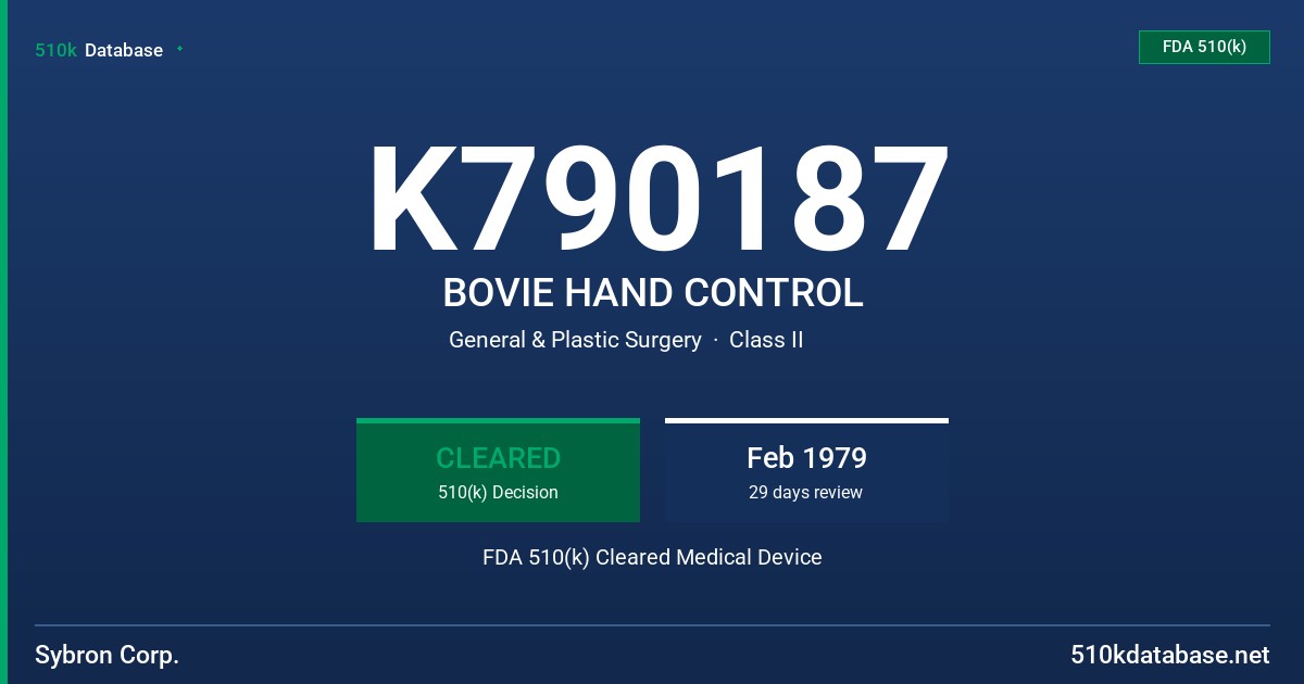 K790187 BOVIE HAND CONTROL FDA 510(k) Cleared Medical Device