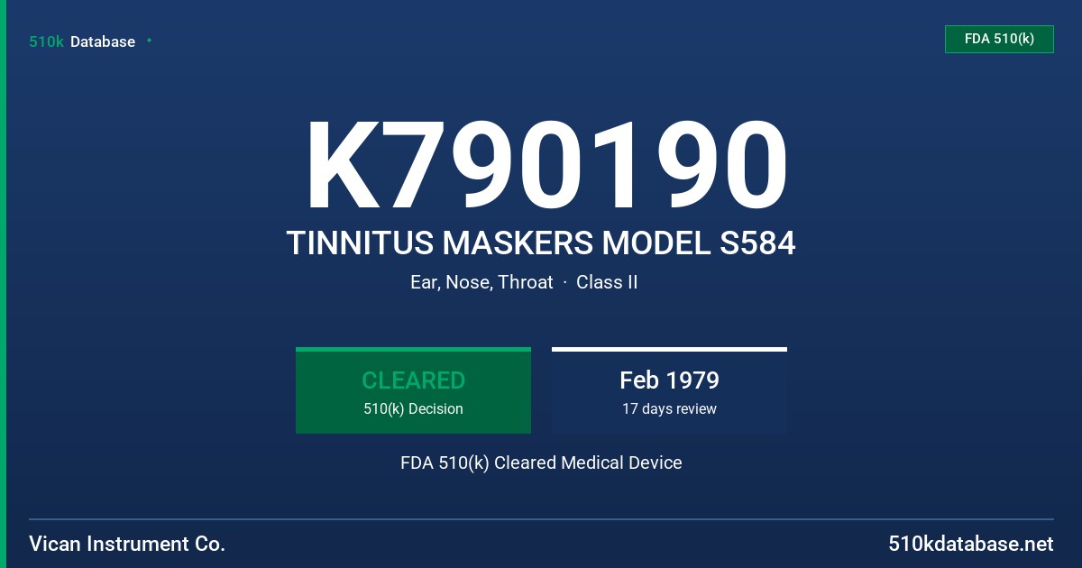 K790190 TINNITUS MASKERS MODEL S584 FDA 510(k) Cleared Medical Device