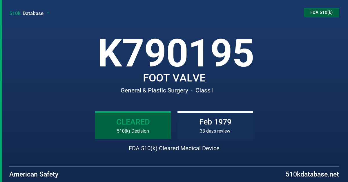 K790195 FOOT VALVE FDA 510(k) Cleared Medical Device