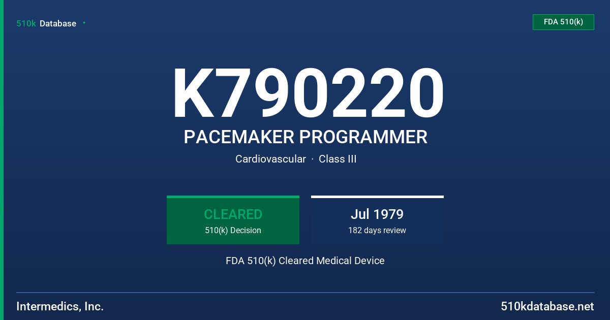 K790220 PACEMAKER PROGRAMMER FDA 510(k) Cleared Medical Device