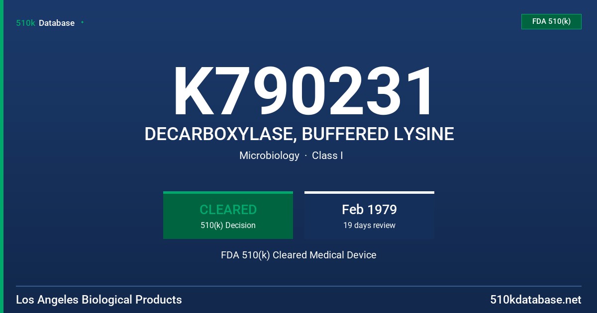 K790231 DECARBOXYLASE, BUFFERED LYSINE FDA 510(k) Cleared Medical Device