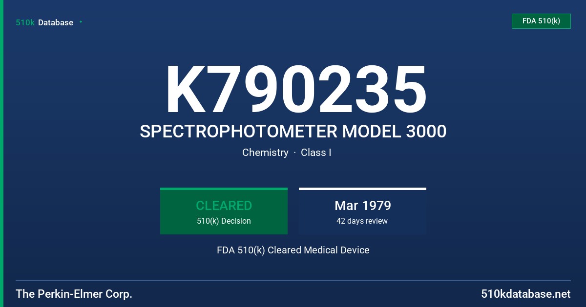 K790235 SPECTROPHOTOMETER MODEL 3000 FDA 510(k) Cleared Medical Device