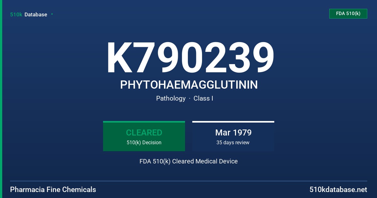 K790239 PHYTOHAEMAGGLUTININ FDA 510(k) Cleared Medical Device