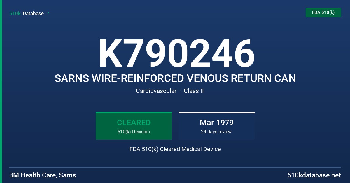 K790246 SARNS WIRE-REINFORCED VENOUS RETURN CAN FDA 510(k) Cleared Medical Device