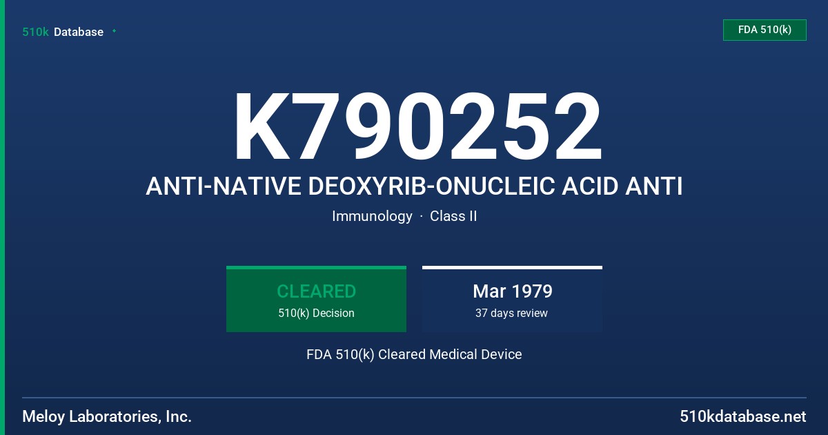 K790252 ANTI-NATIVE DEOXYRIB-ONUCLEIC ACID ANTI FDA 510(k) Cleared Medical Device