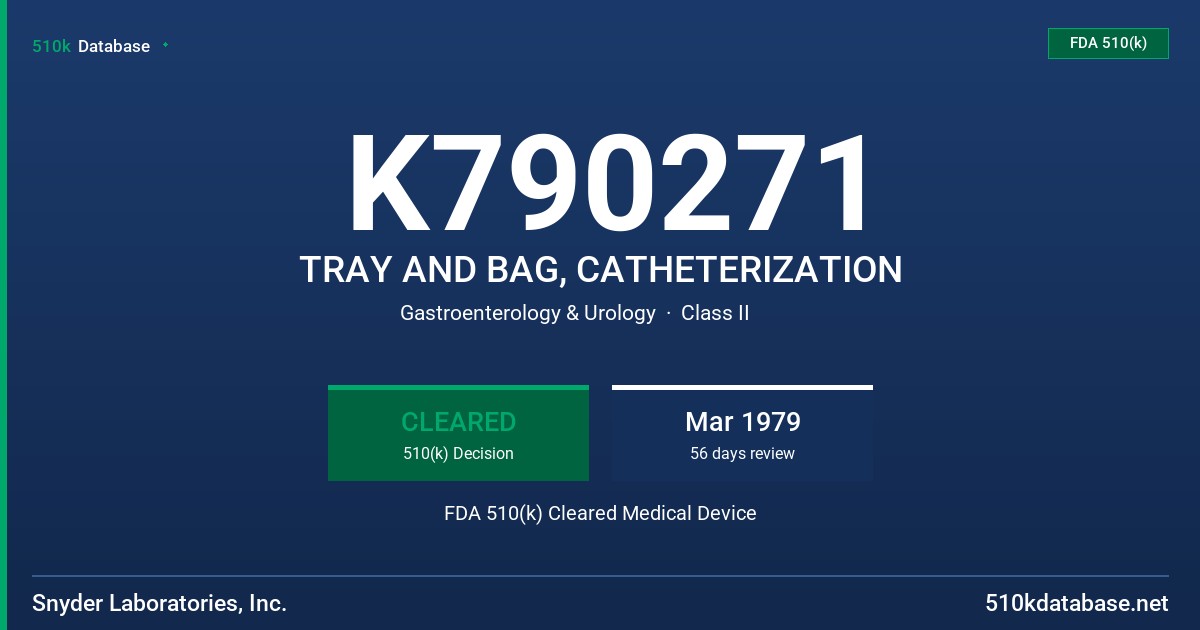K790271 TRAY AND BAG, CATHETERIZATION FDA 510(k) Cleared Medical Device