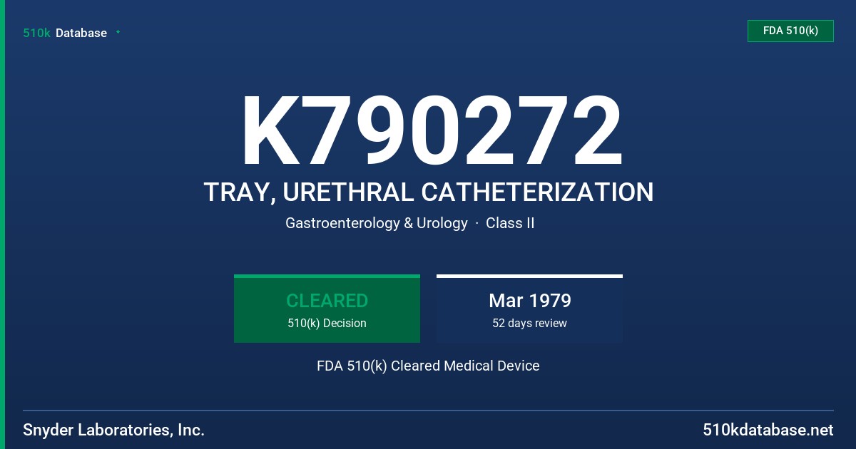 K790272 TRAY, URETHRAL CATHETERIZATION FDA 510(k) Cleared Medical Device
