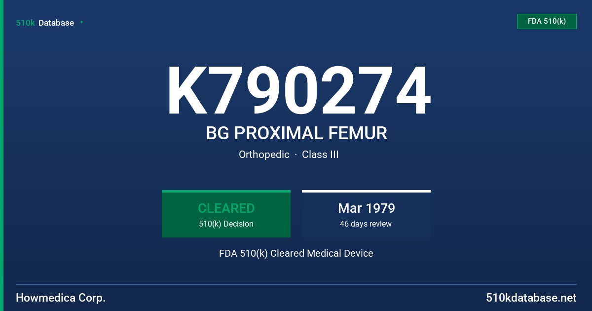 K790274 BG PROXIMAL FEMUR FDA 510(k) Cleared Medical Device
