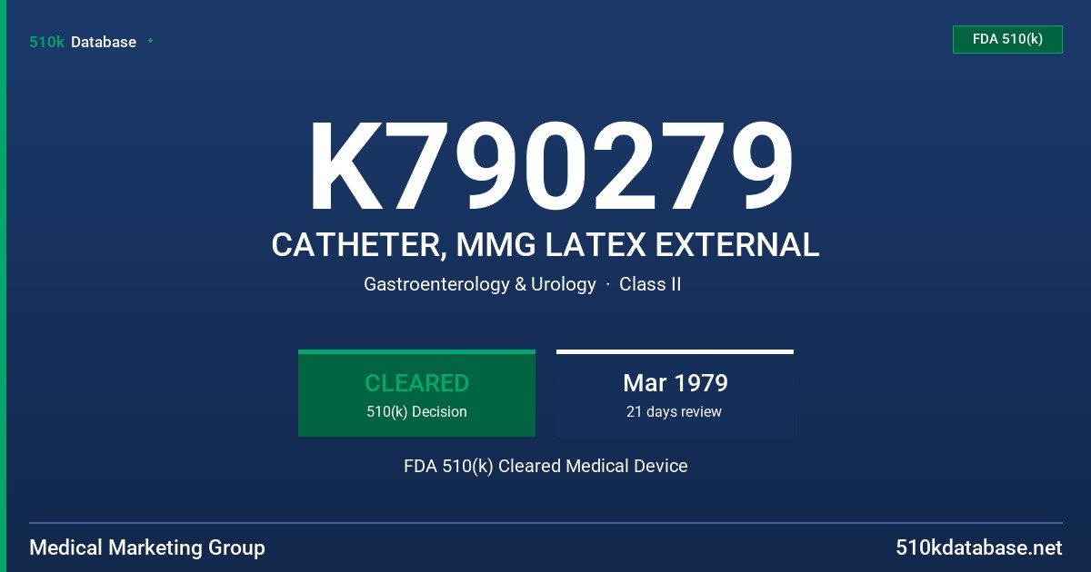 K790279 CATHETER, MMG LATEX EXTERNAL FDA 510(k) Cleared Medical Device