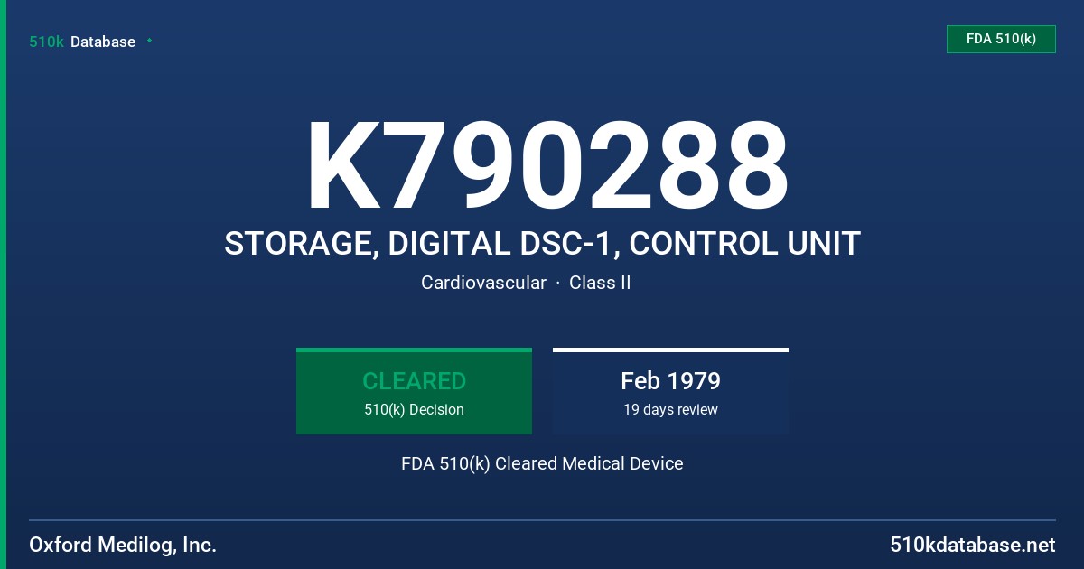 K790288 STORAGE, DIGITAL DSC-1, CONTROL UNIT FDA 510(k) Cleared Medical Device