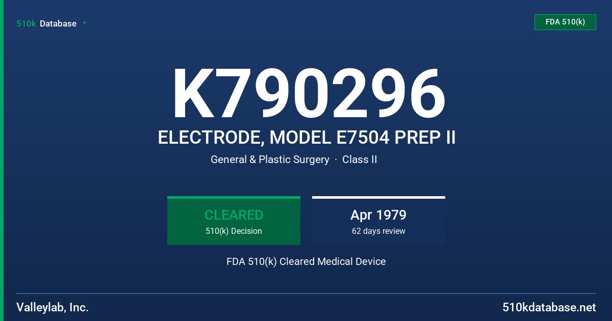 K790296 ELECTRODE, MODEL E7504 PREP II FDA 510(k) Cleared Medical Device