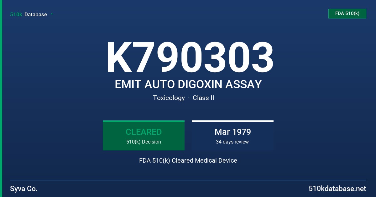 K790303 EMIT AUTO DIGOXIN ASSAY FDA 510(k) Cleared Medical Device