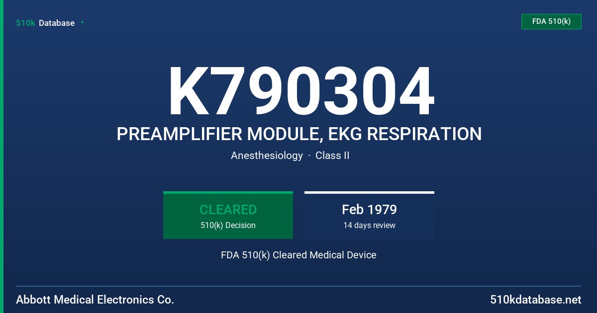 K790304 PREAMPLIFIER MODULE, EKG RESPIRATION FDA 510(k) Cleared Medical Device