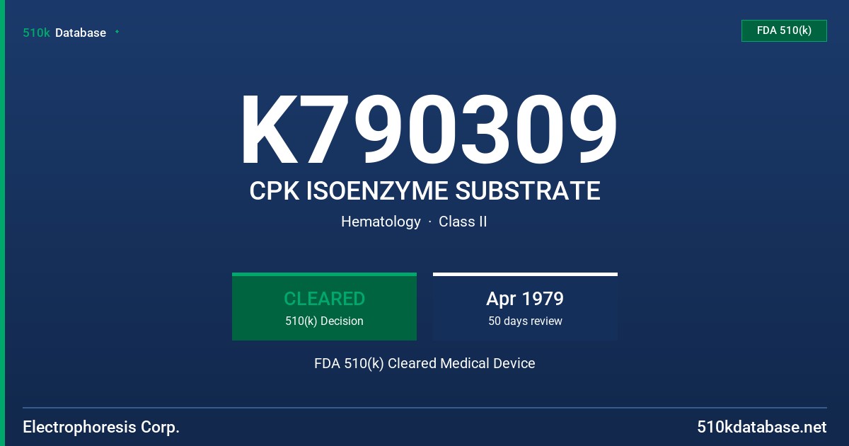 K790309 CPK ISOENZYME SUBSTRATE FDA 510(k) Cleared Medical Device