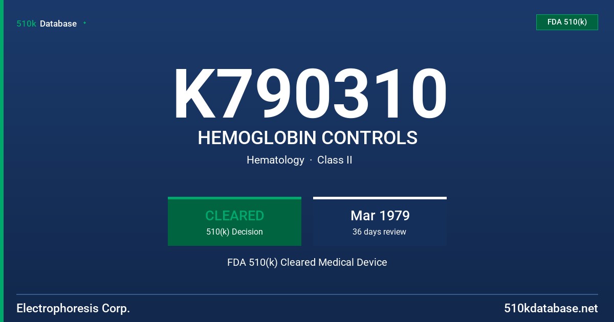 K790310 HEMOGLOBIN CONTROLS FDA 510(k) Cleared Medical Device