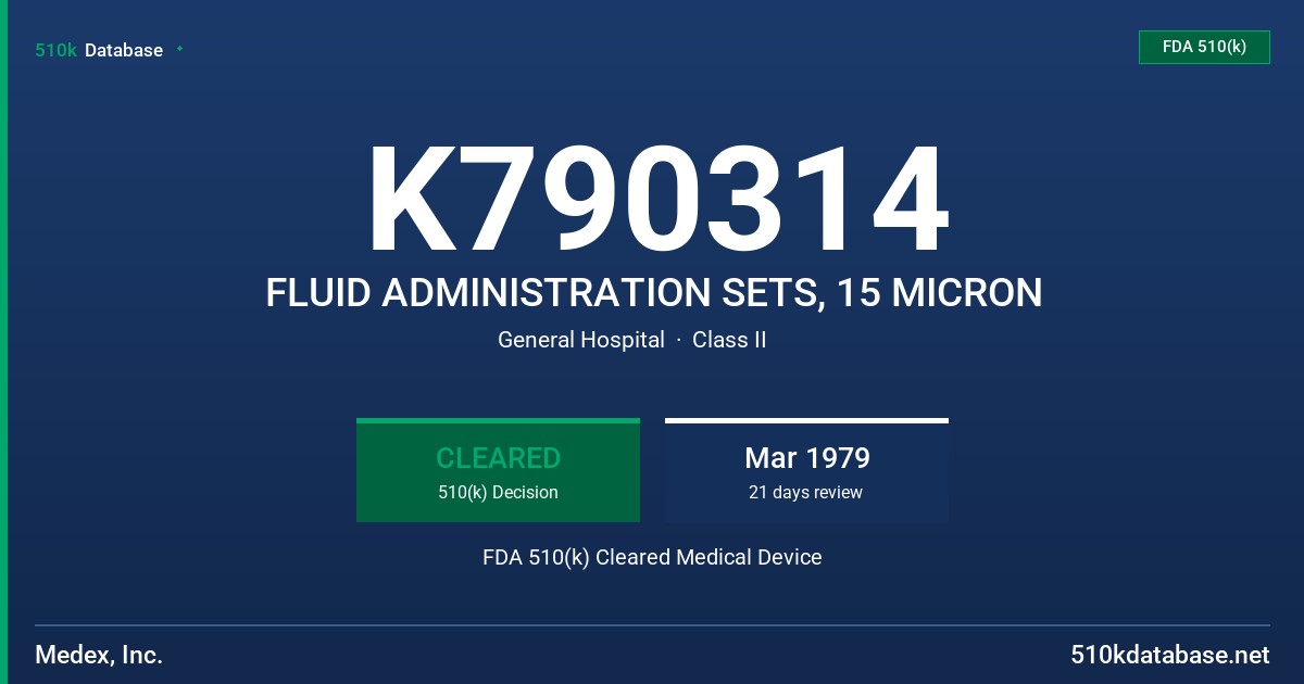 K790314 FLUID ADMINISTRATION SETS, 15 MICRON FDA 510(k) Cleared Medical Device