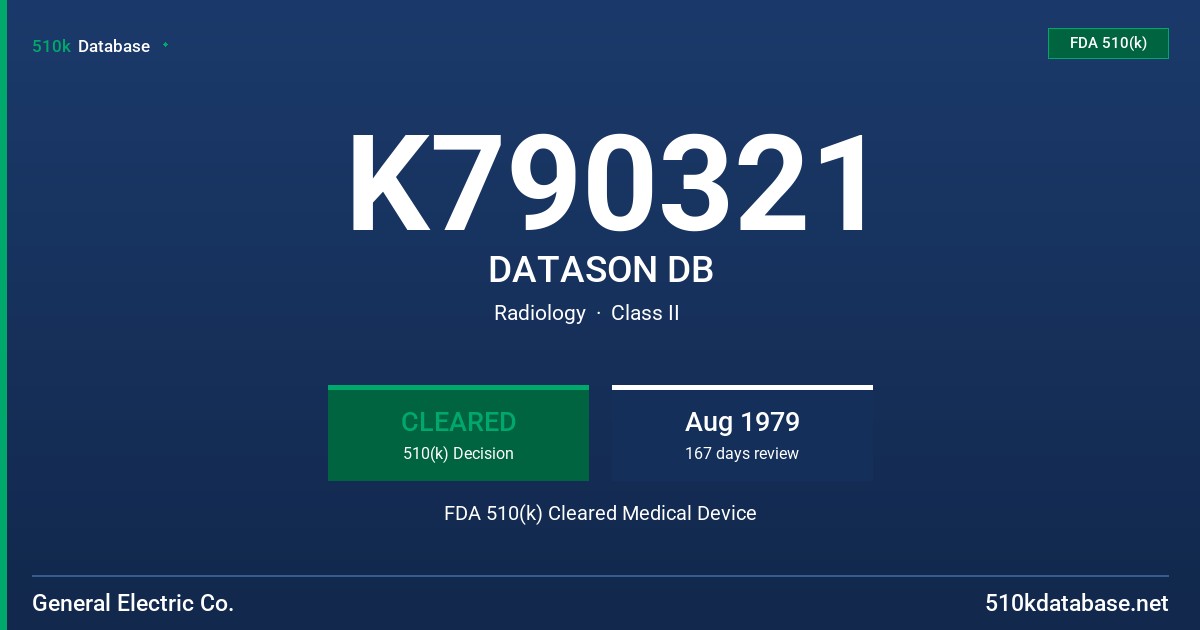 K790321 DATASON DB FDA 510(k) Cleared Medical Device