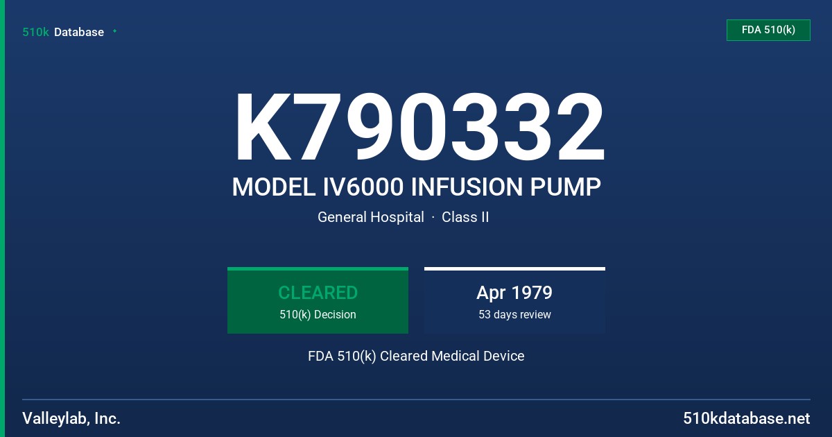 K790332 MODEL IV6000 INFUSION PUMP FDA 510(k) Cleared Medical Device